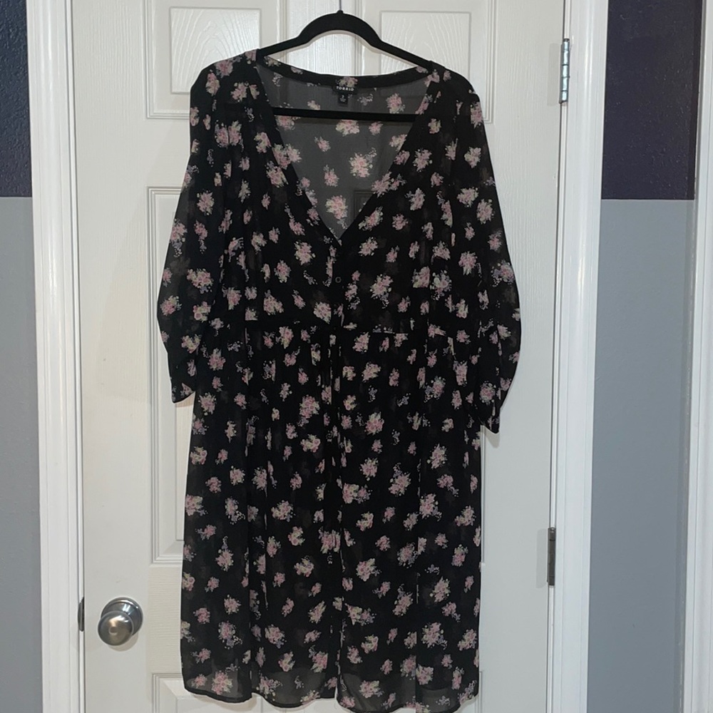 Plus Size Torrid Sheer Black Floral Button-Up Blouse